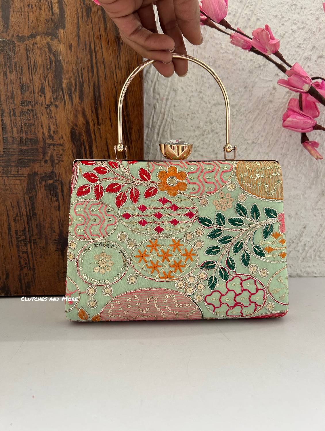 Lakhnawi Chikankari Bag Light Green