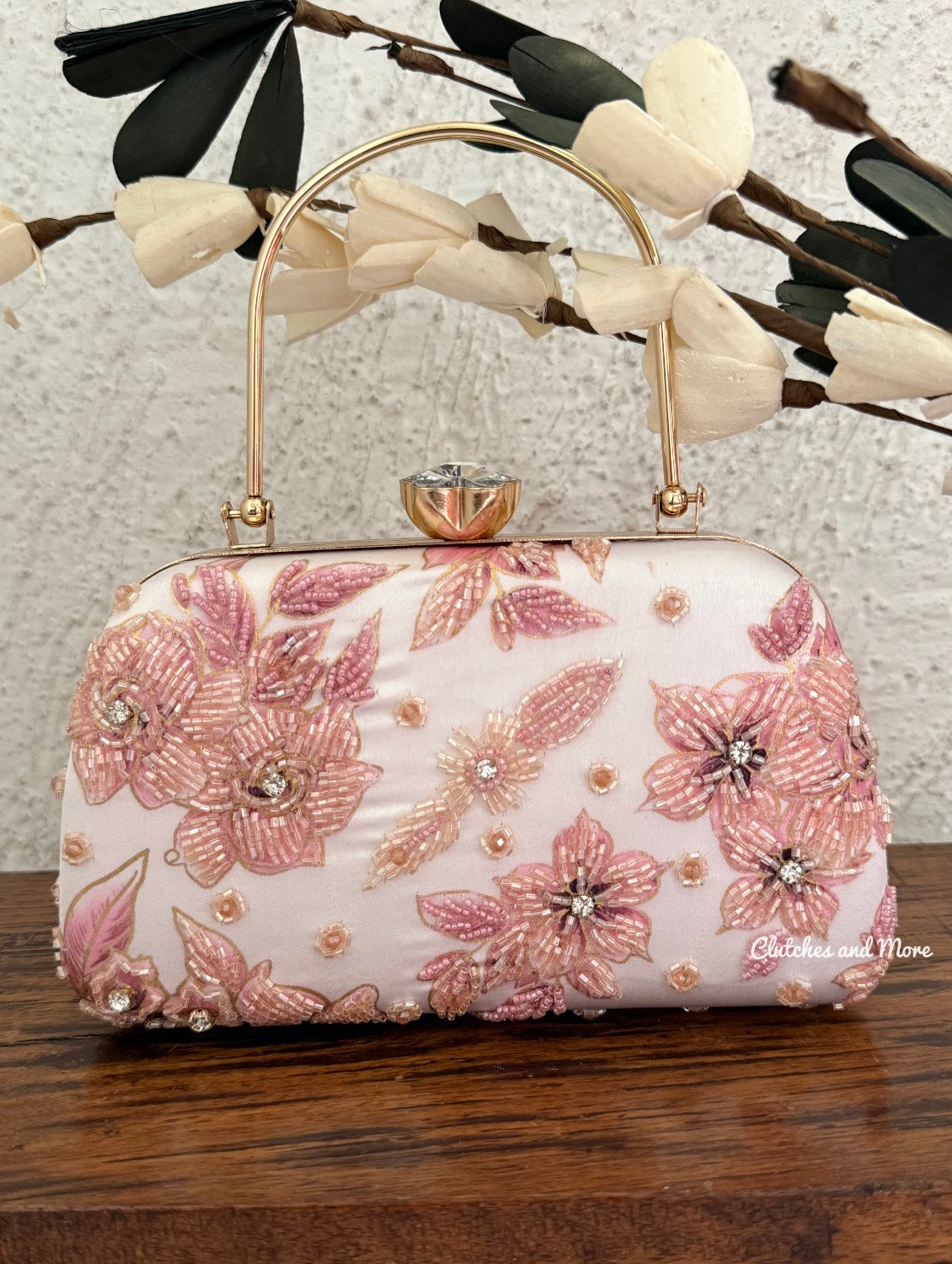 Pink White Floral Clutch