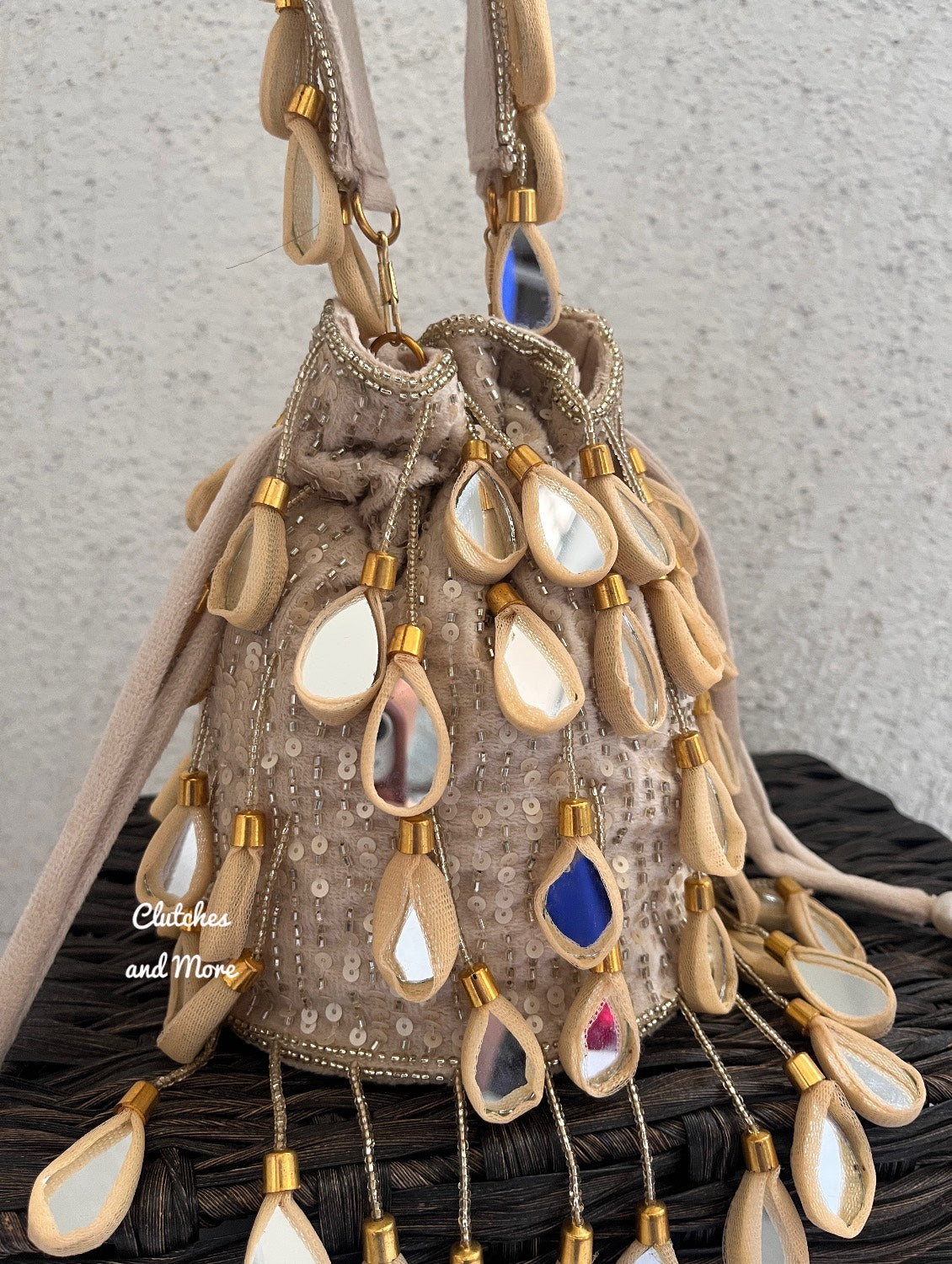 Mirror Tassel Potli Ivory