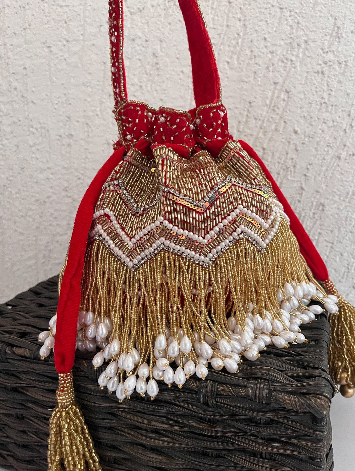 Premium Jhumka Potli Red Gold