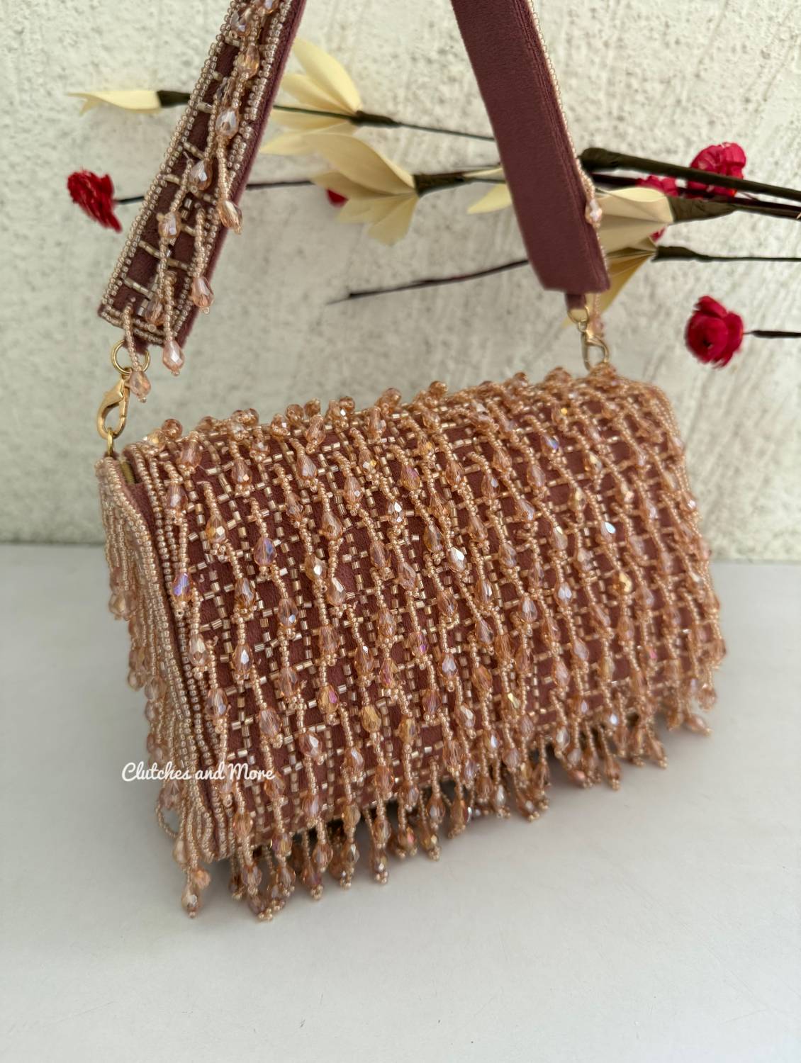 Amber Crystal Flap Bag Dusty Pink