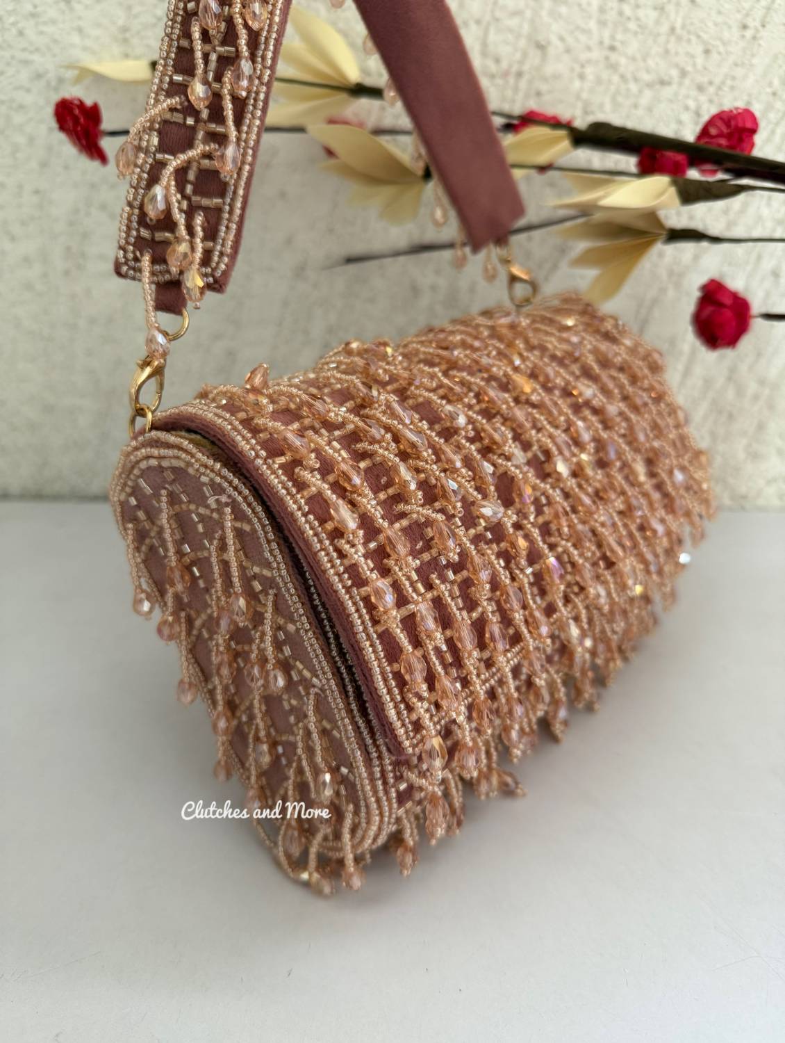 Amber Crystal Flap Bag Dusty Pink