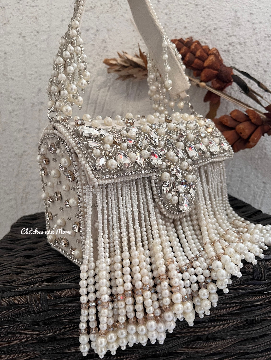 Premium Tassle Box clutch All White