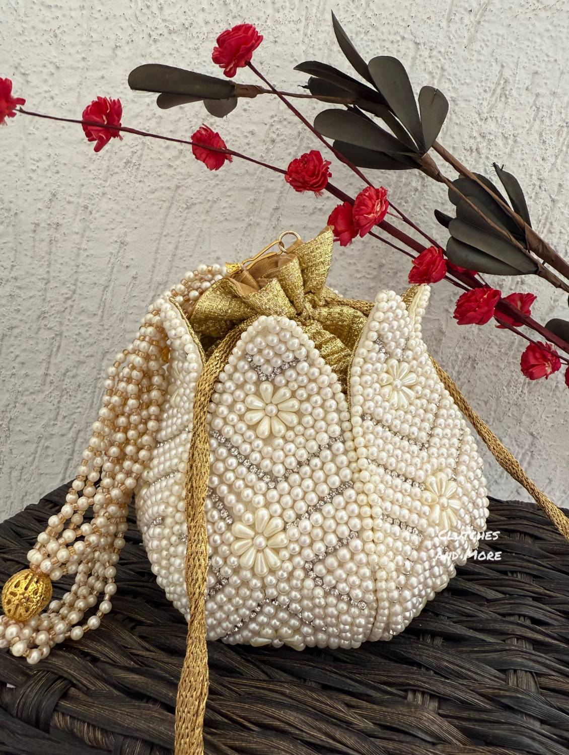 Floral Pearl Lotus Potli