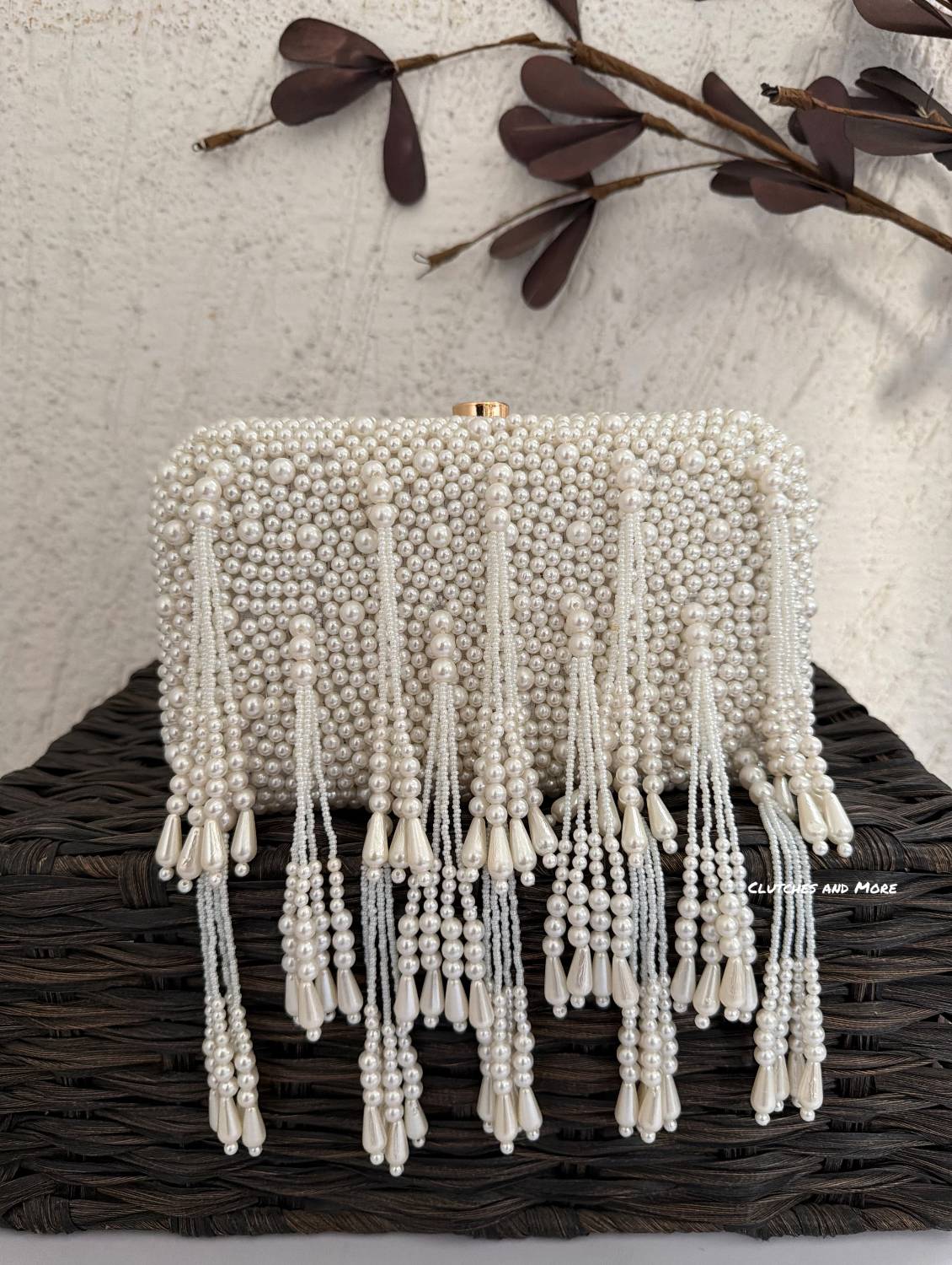White Pearl Tassle Clutch