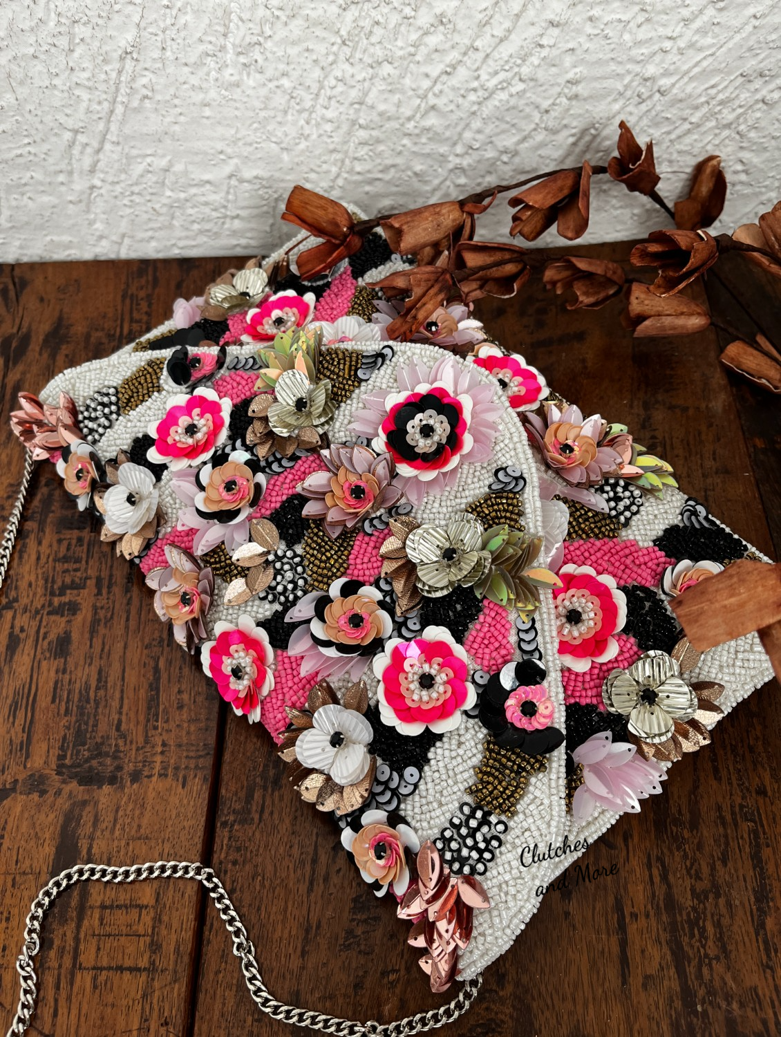 White Floral Envelope Bag