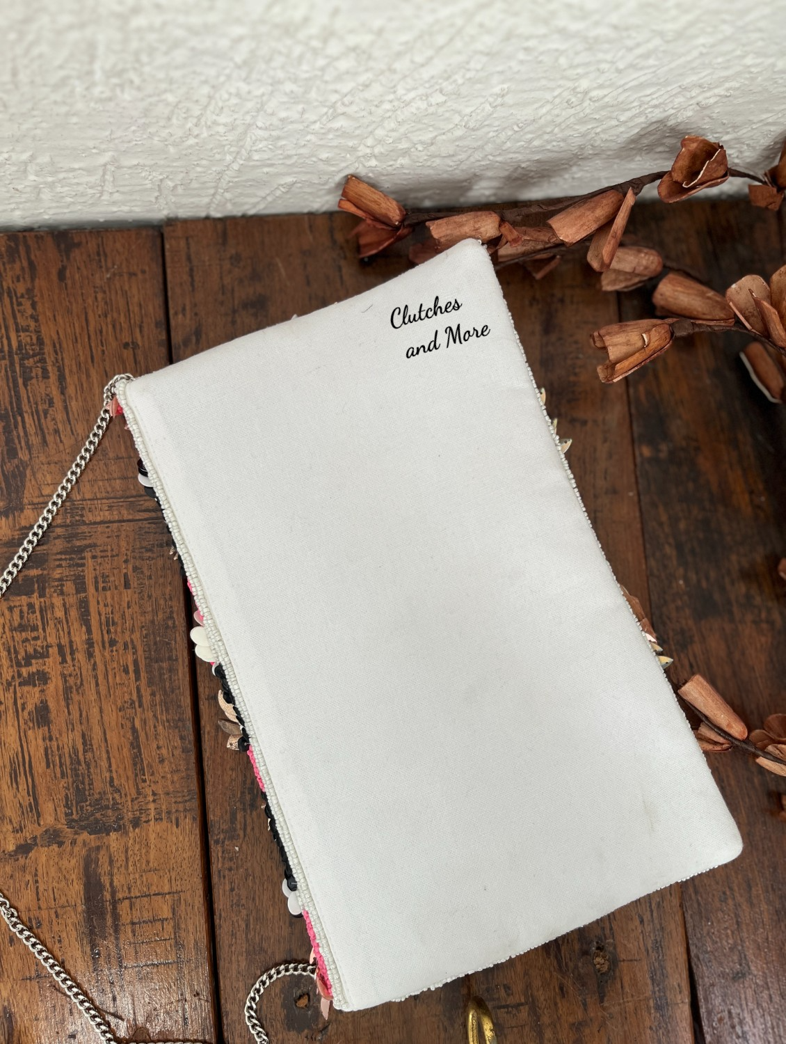 White Floral Envelope Bag