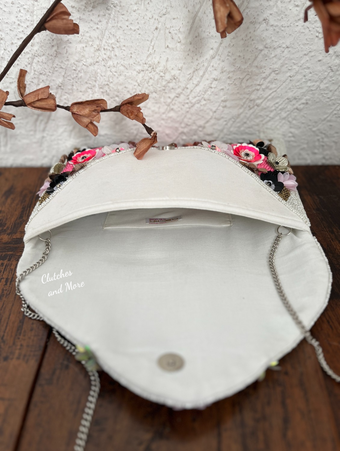 White Floral Envelope Bag