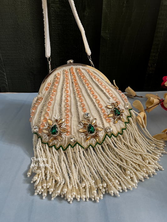 Rimjhim White Stone studded batua Bag
