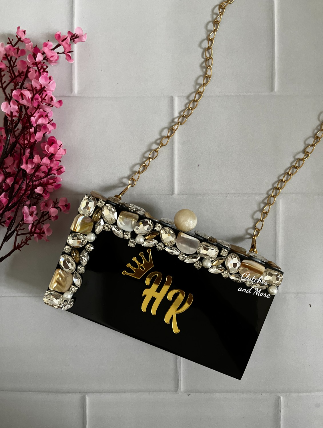 Black resin clutch with Name Clutches and More