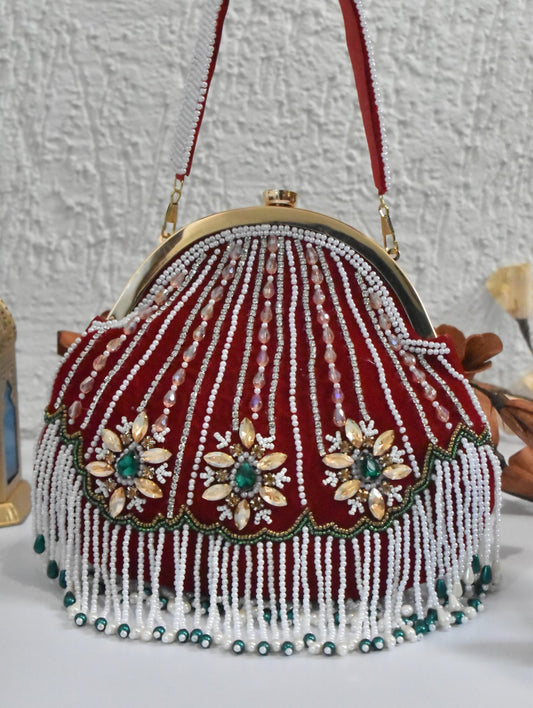 Rimjhim Red Stone Studded batua bag