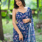 Blue Floral Pre draped saree by Dorie