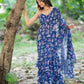 Blue Floral Pre draped saree by Dorie