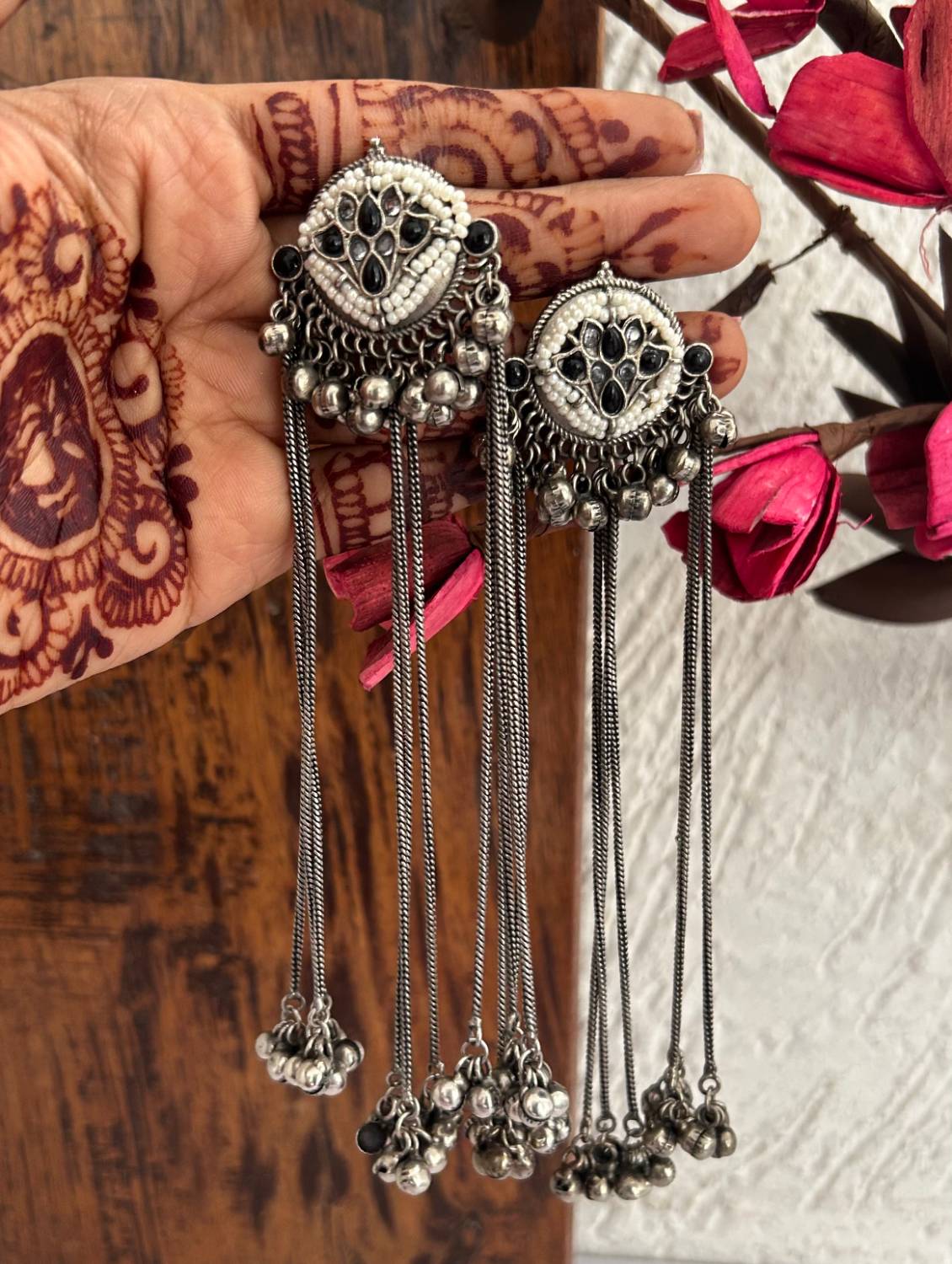 Meera Statement Silver Kashmiri Earrings