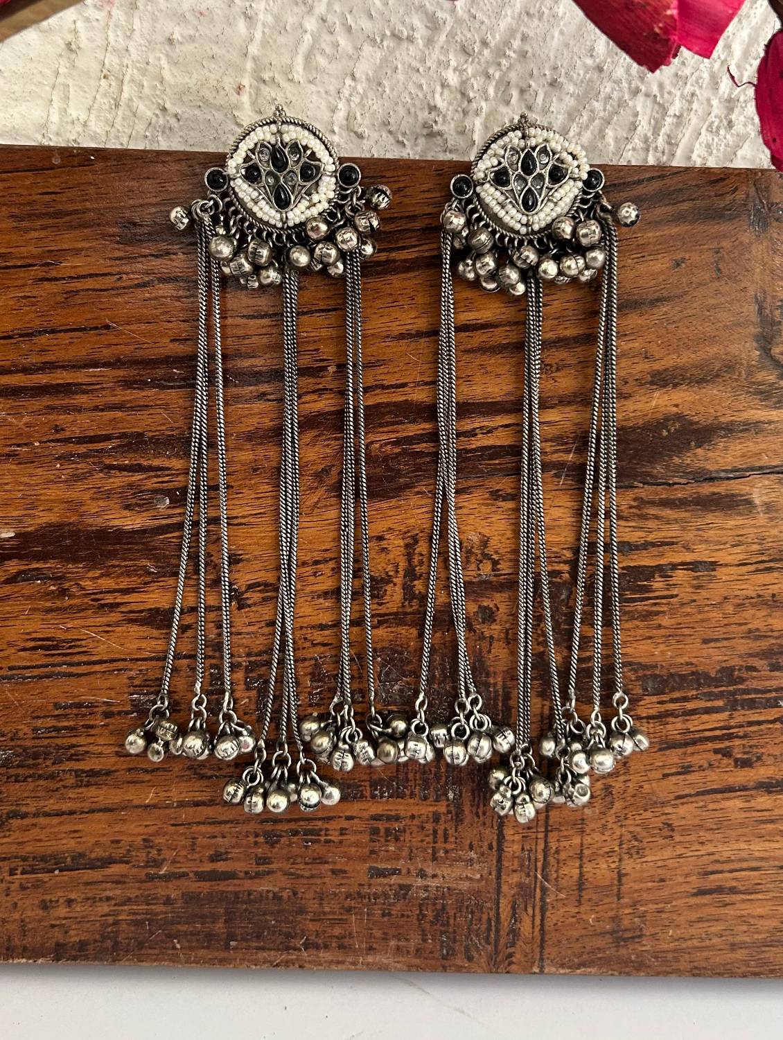 Meera Statement Silver Kashmiri Earrings