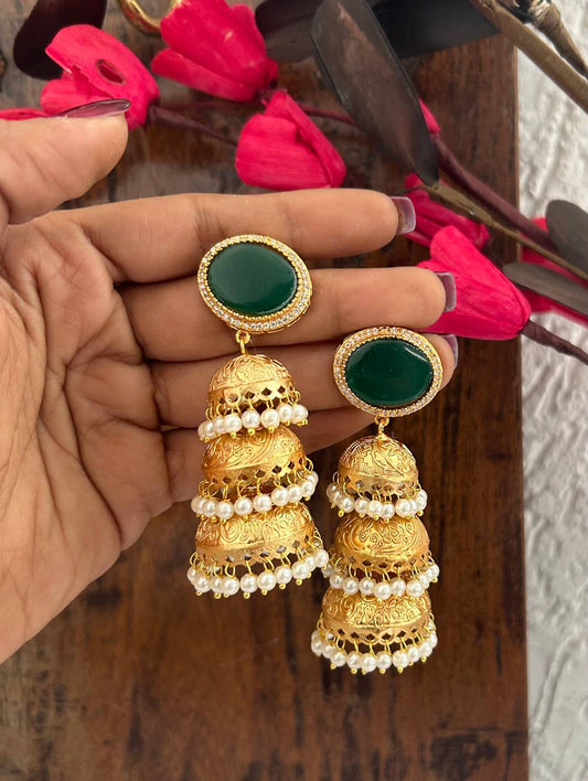 The Dome Jhumka Green Gold