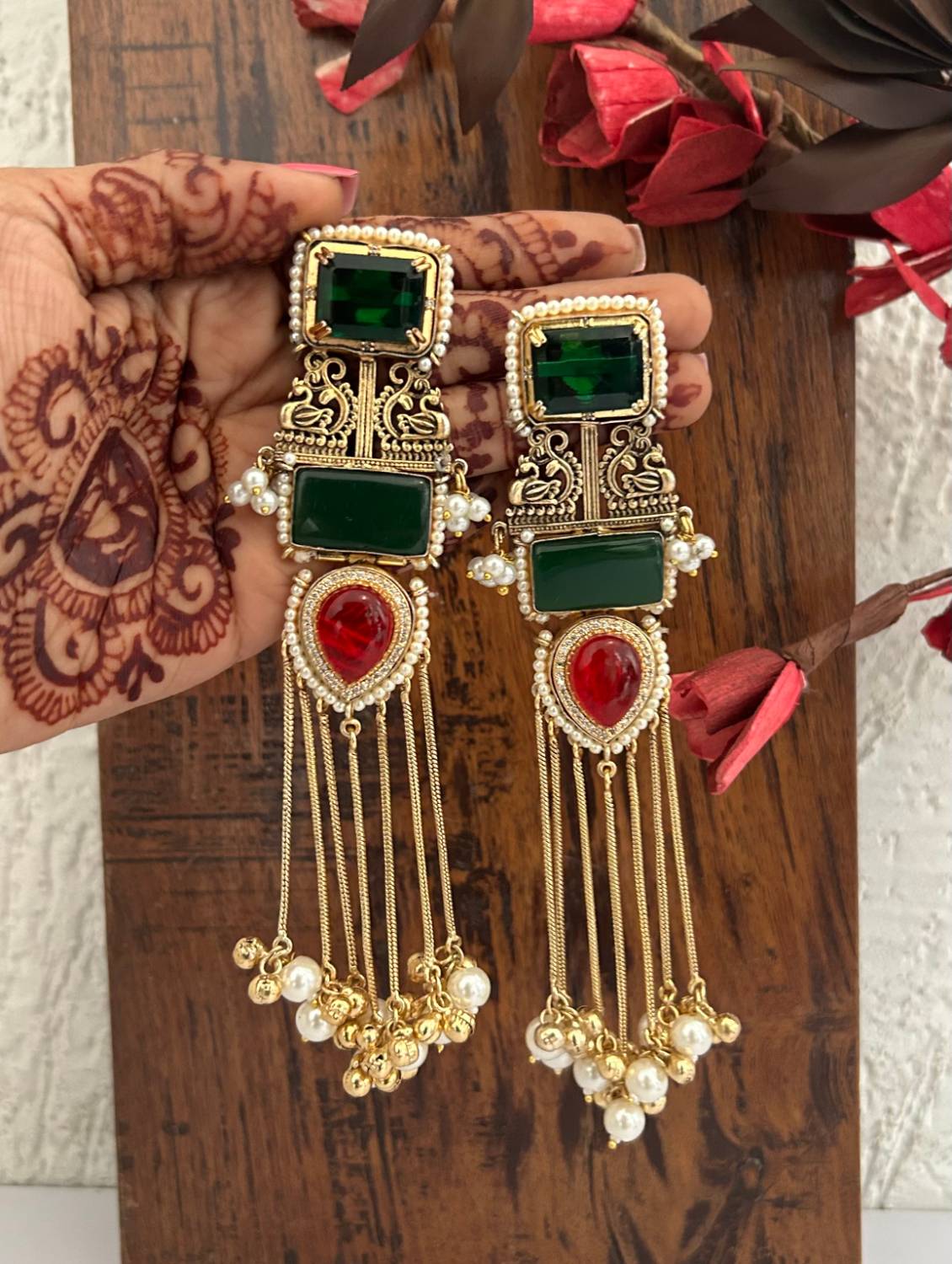 Ira Heritage Earrings Green Red