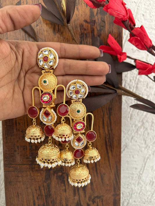 Haniya Gold Kashmiri Jhumka Ruby