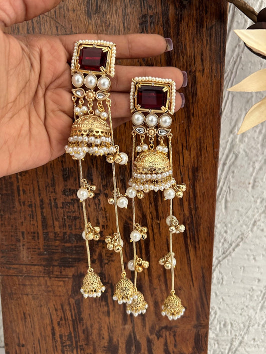 Shikara Earrings Maroon Gold