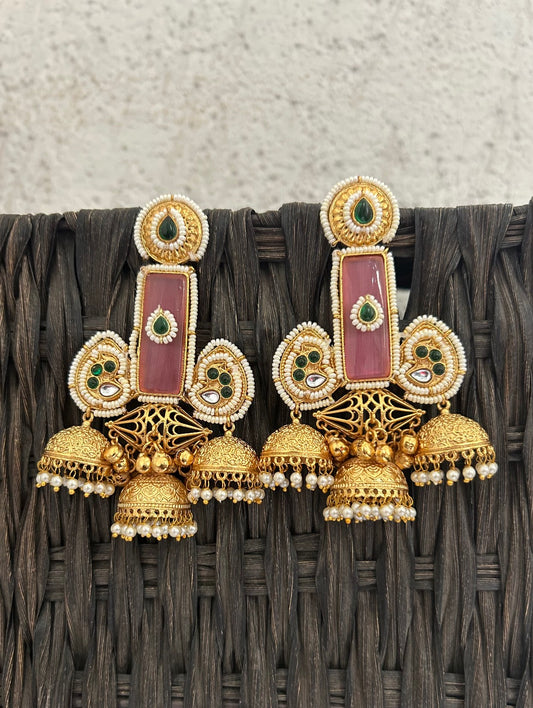 Ira Jhumkas Pink Gold