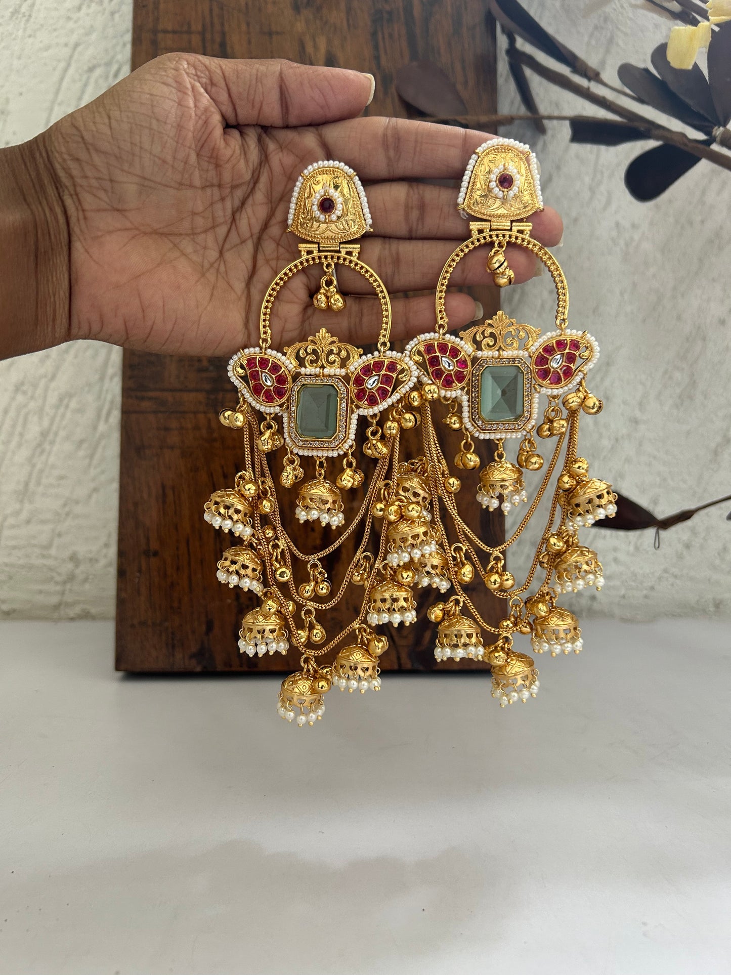 Farhana Kashmiri Jhumka Pastel Green Red