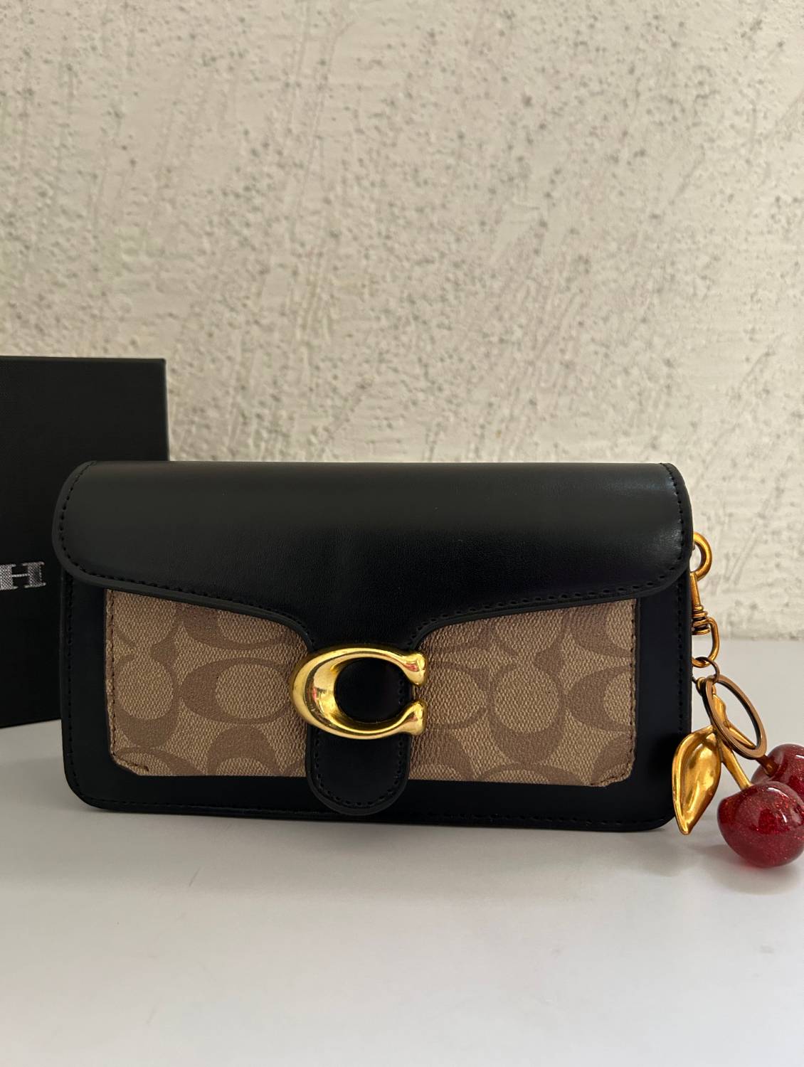 Black Beige bag with cherry charm