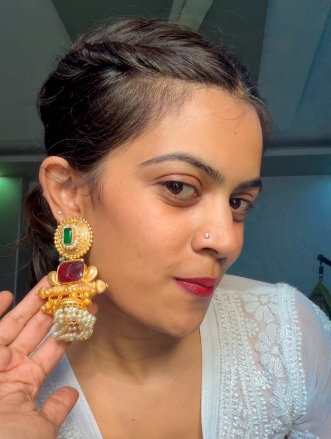Ruhani Earrings Maroon Green