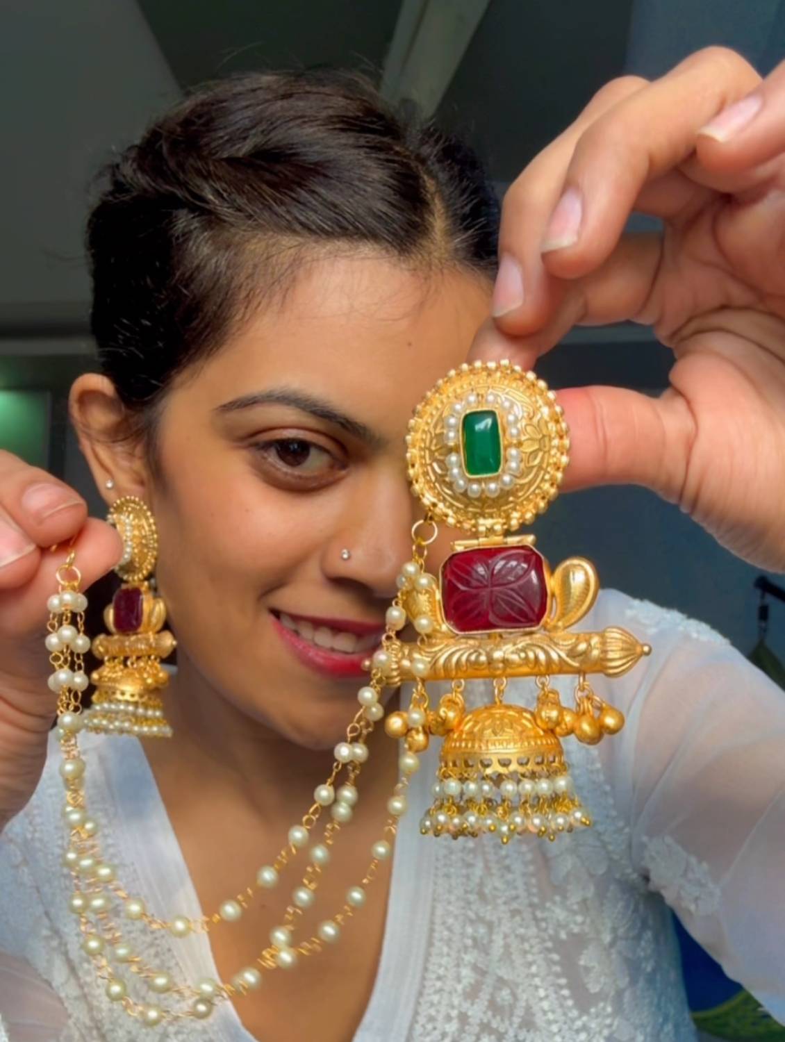 Ruhani Earrings Maroon Green