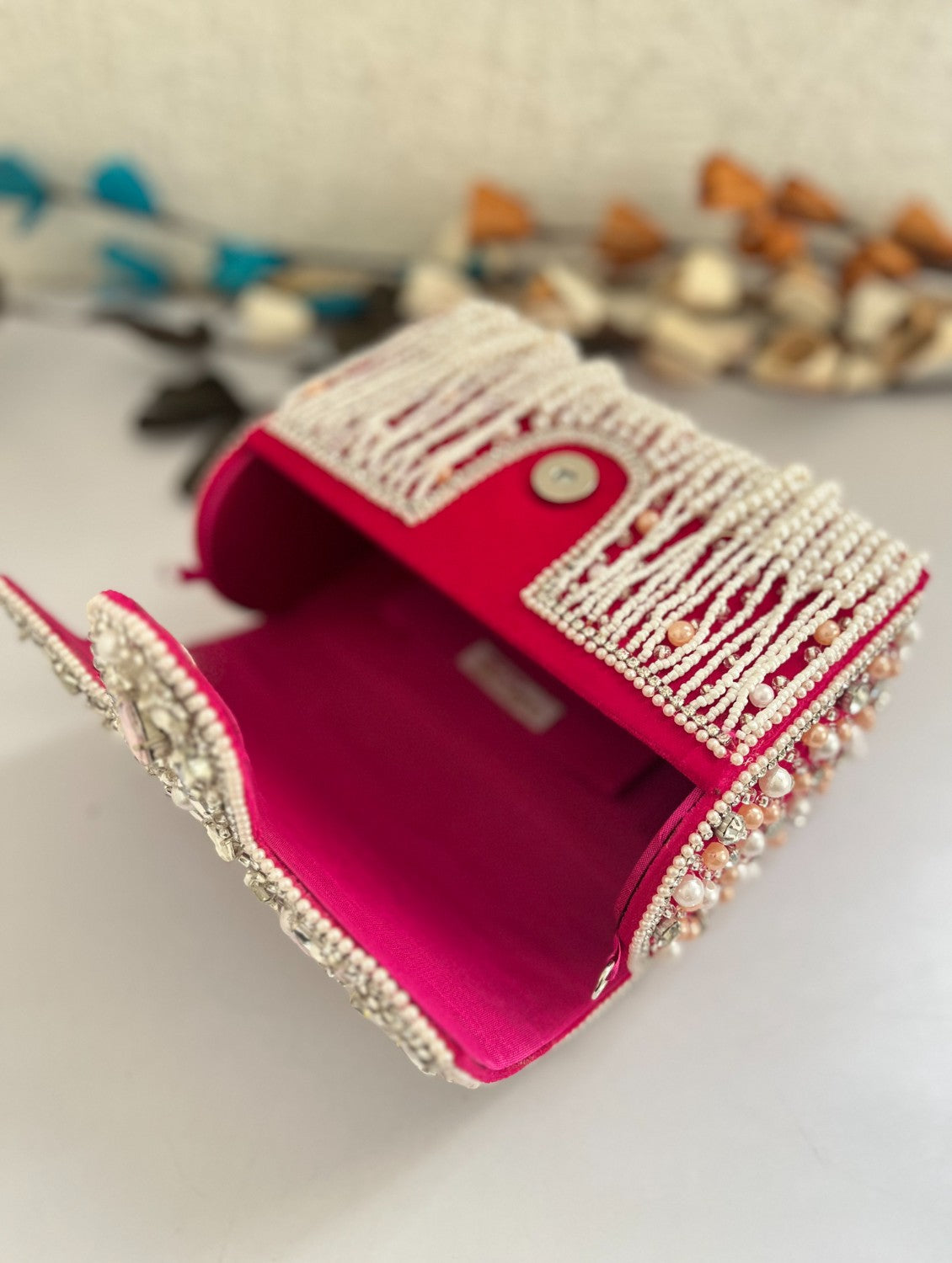 Premium Tassle Box clutch Rani Pink