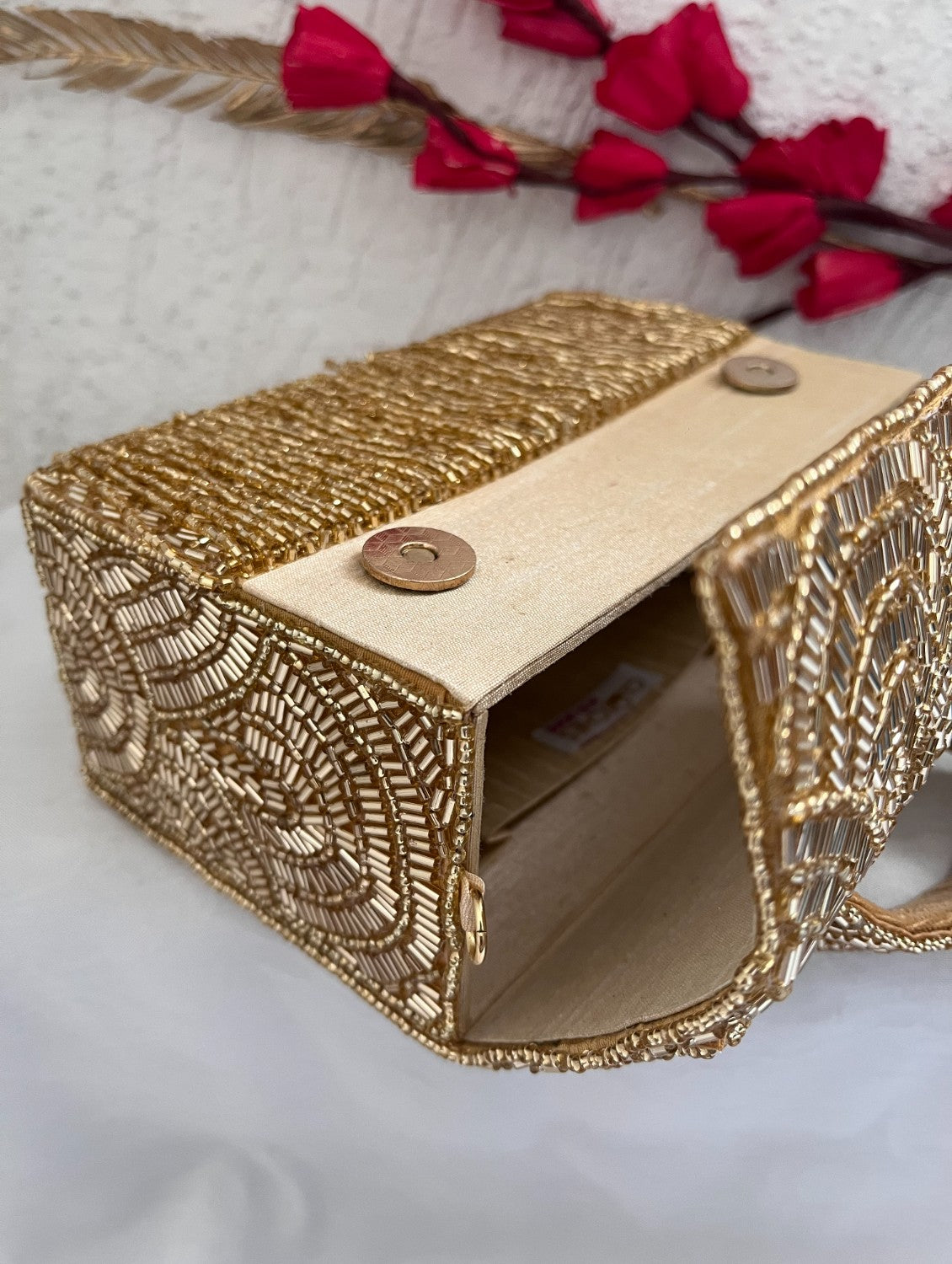 Gold Crystal Droplets Box Clutch