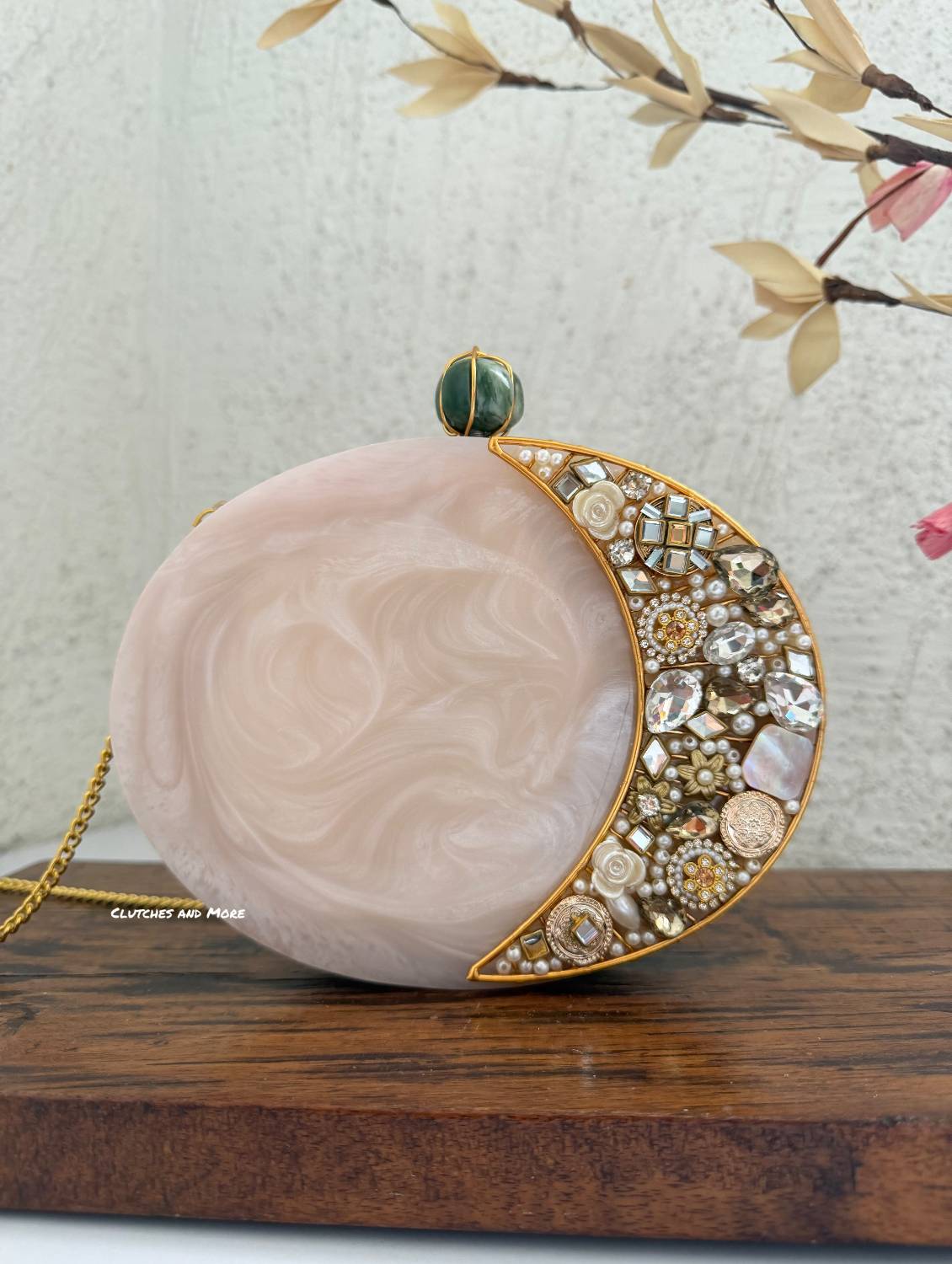 Moonstone Royal Resin Clutch Nude White