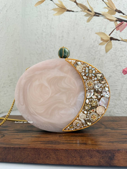 Moonstone Royal Resin Clutch Nude White
