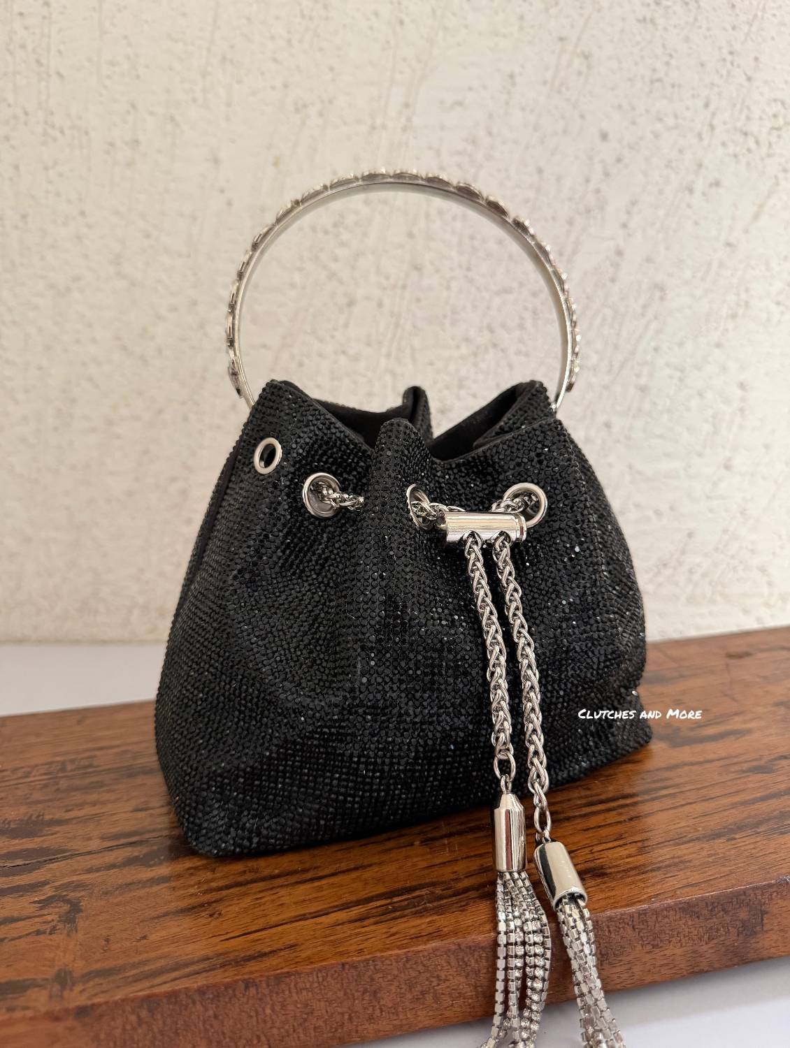 Rhinestone Bucket Bag Black