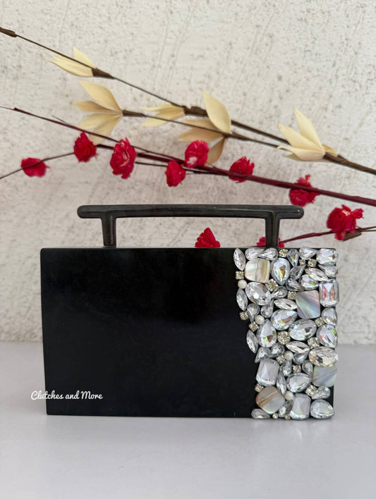 Embellished Handheld Resin Clutch Black