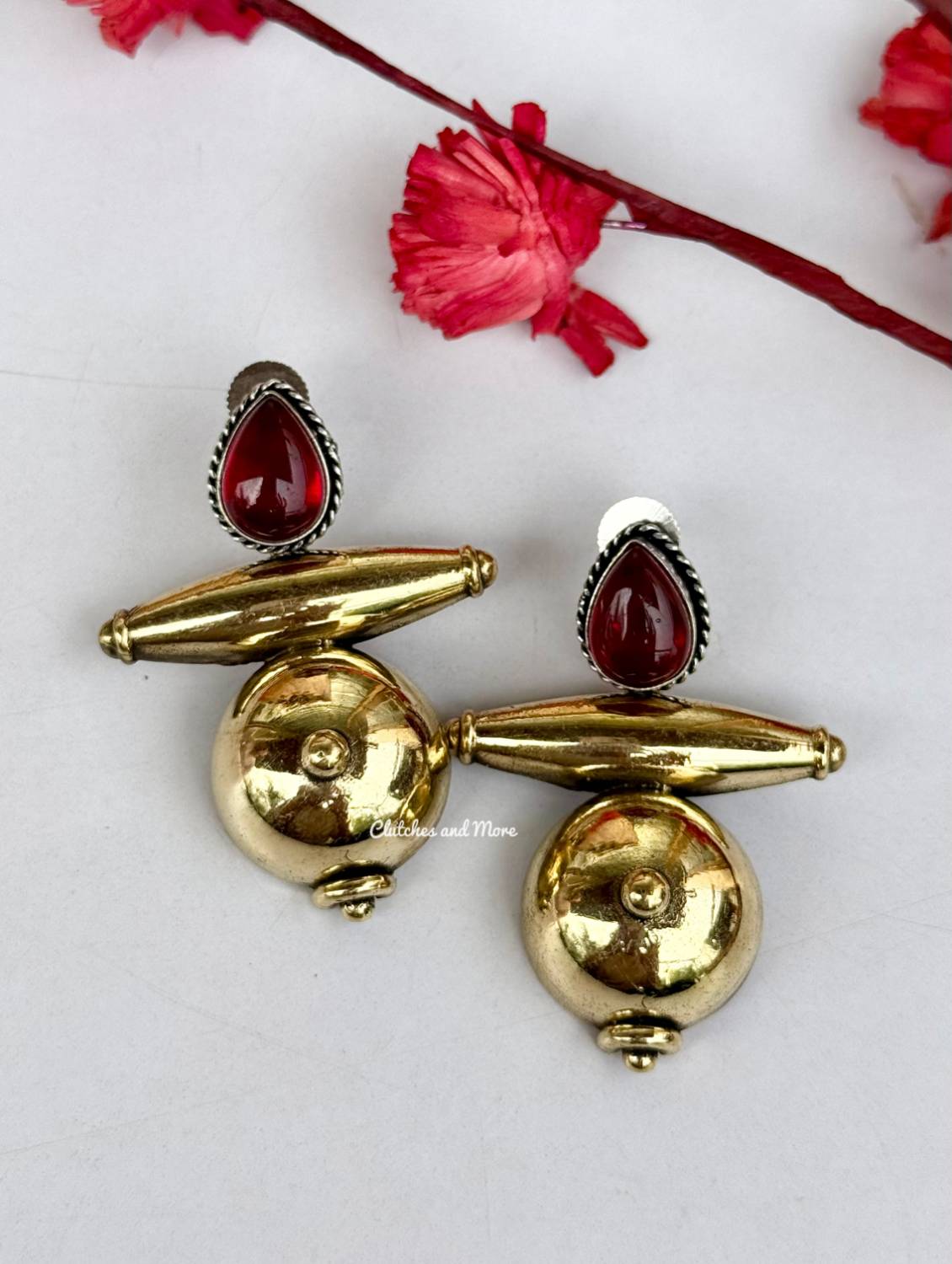 Ava Brass Drops (Maroon)