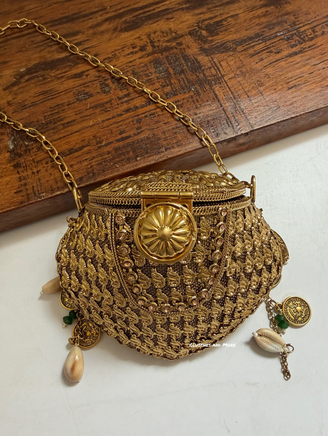 Noor Brass Mini Dark Gold Clutch