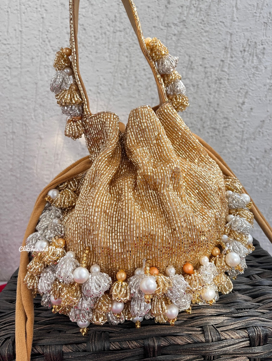 Luxury Gold Silver Bucket Potli
