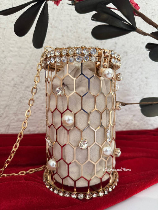 Mallika Cage Bag Nude White