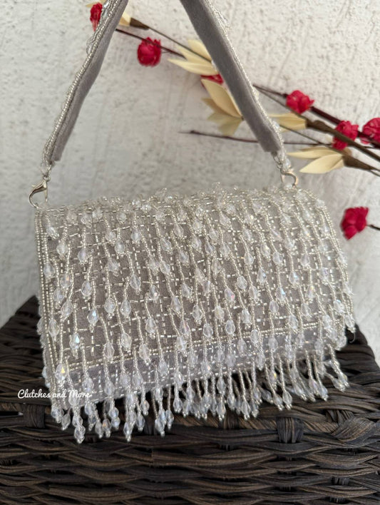 Amber Crystal Flap Bag Silver