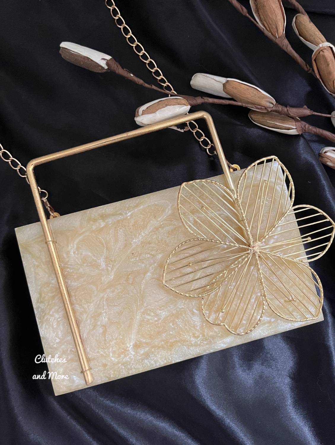 Light Gold Floral Resin Clutch