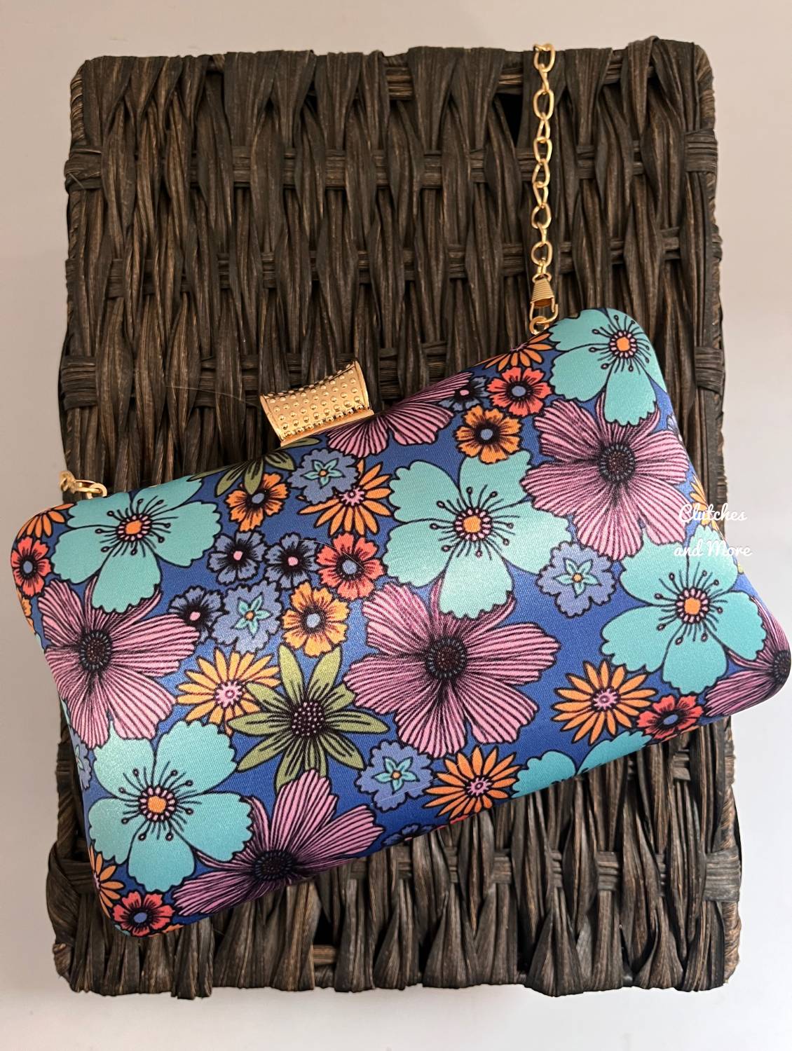 Floral Printed Blue Purple Clutch