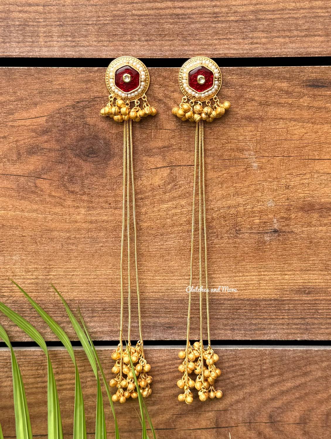 Jannat String Earrings Ruby