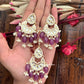 Kundan Chanbali Earrings and Mangtika Set Deep Lavender