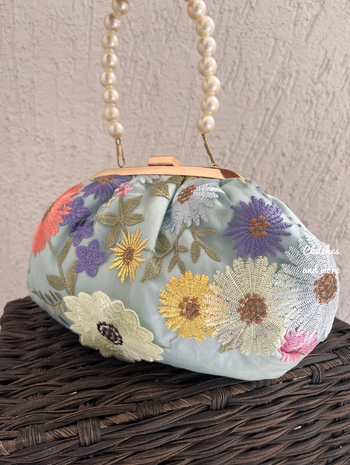 Garden of Flowers Batua Bag Light Blue