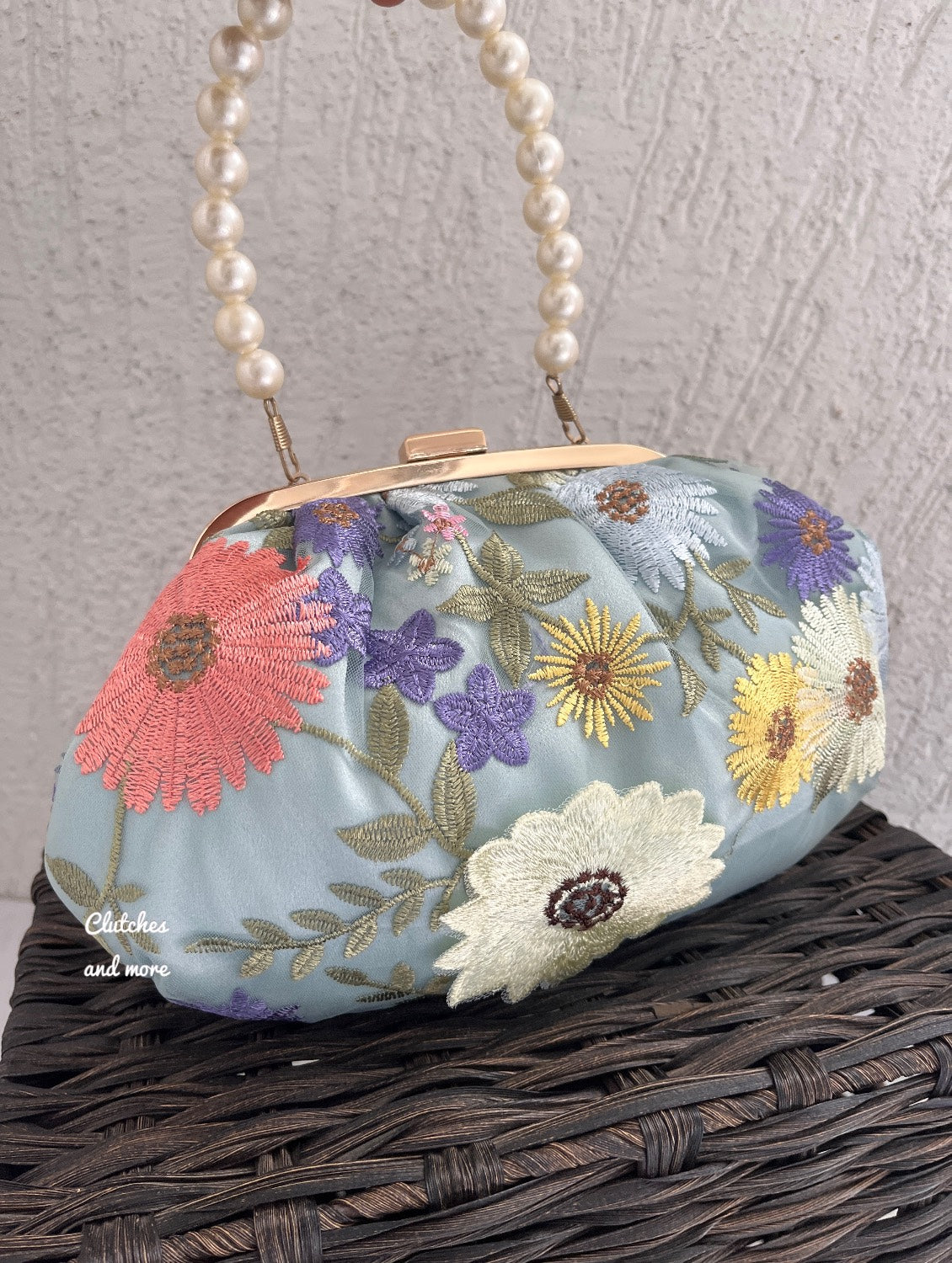 Garden of Flowers Batua Bag Light Blue