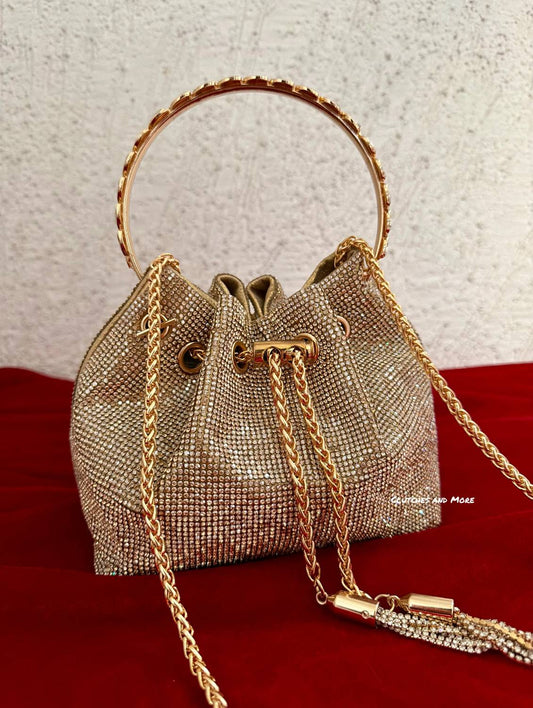 Rhinestone Bucket Bag Gold