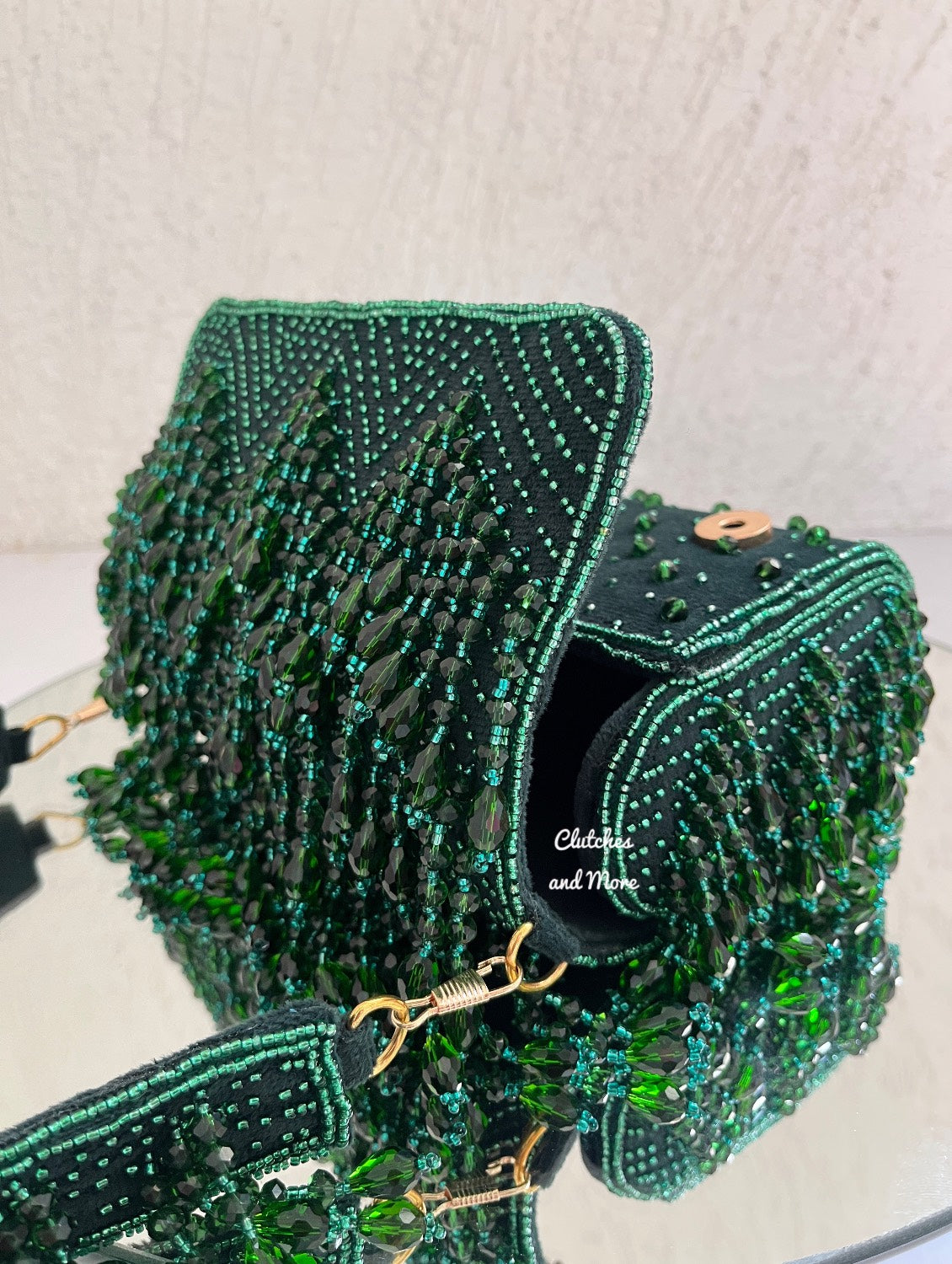 Aza Green Crystal Flap Bag