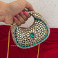 Kiana Kundan Clutch Mini Green Gold