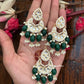 Kundan Chanbali Earrings and Mangtika Set Green