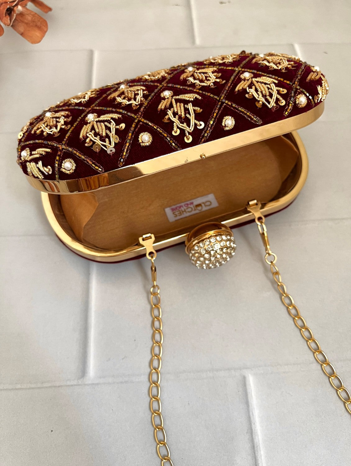 Maroon Gold Capsule Clutch